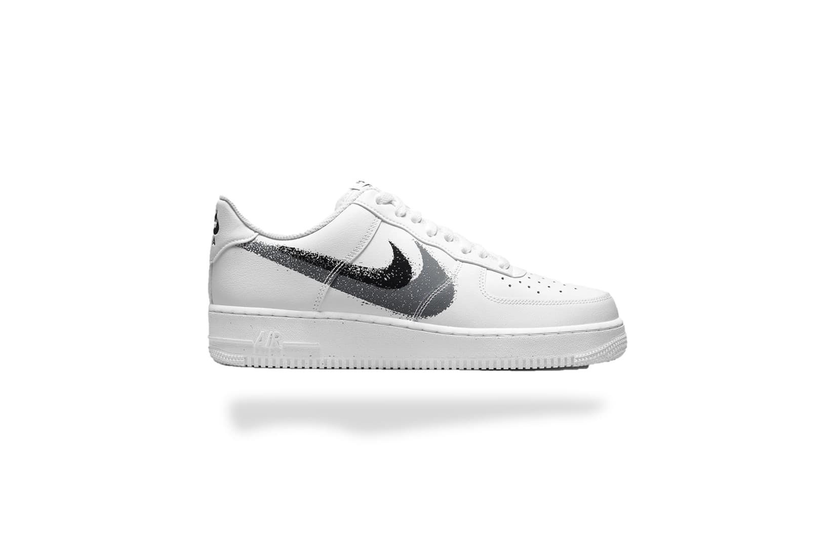 NIKE AIR FORCE 1 LOW SPRAY PAINT SWOOSH WHITE BLACK GREY