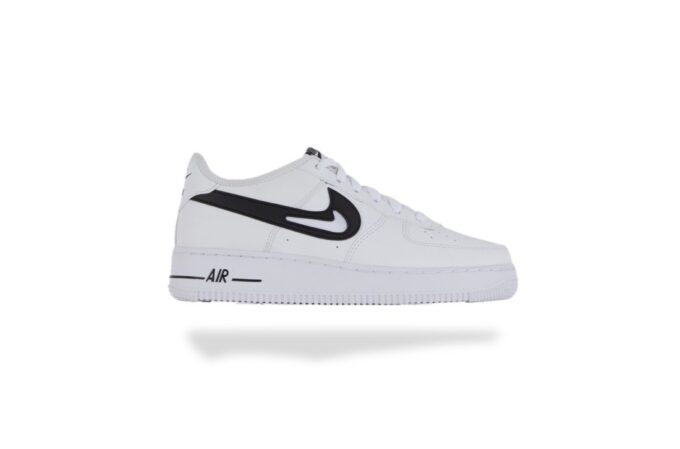 NIKE AIR FORCE 1 LOW CUT OUT SWOOSH WHITE BLACK